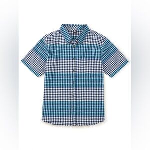 Tea Collection Men’s Button-Up Woven Shirt Lamu Plaid Cotton Linen Mix - Medium